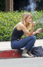 JAIME KING Takes a Smoke Break on Curb in Los Angeles 11/09/2017