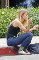 JAIME KING Takes a Smoke Break on Curb in Los Angeles 11/09/2017