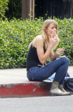 JAIME KING Takes a Smoke Break on Curb in Los Angeles 11/09/2017