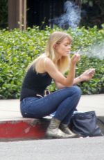 JAIME KING Takes a Smoke Break on Curb in Los Angeles 11/09/2017