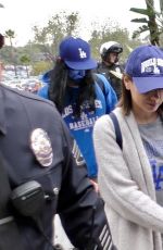 MILA KUNIS and Ashton Kutcher Arrives at Dodger Stadium in Los Angeles 10/31/2017