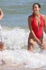 MYLEENE KLASS in Baywatch Red Smisuit at a Beach in Portugal 11/09/2017