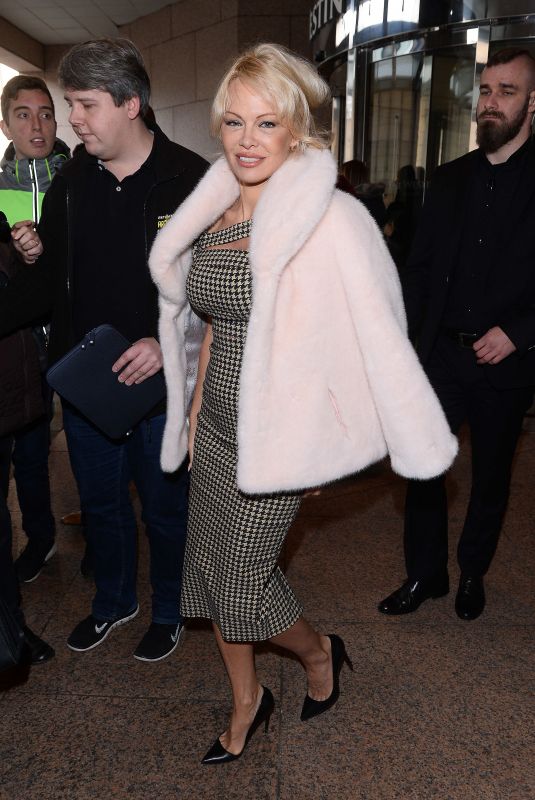 PAMELA ANDERSON Leaves Her Hotel in Warsaw 11/25/2017