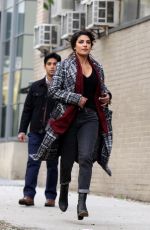 PRIYANKA CHOPRA Wears Ortophedic Knee Brace on the Set of Quantico 11/14/2017