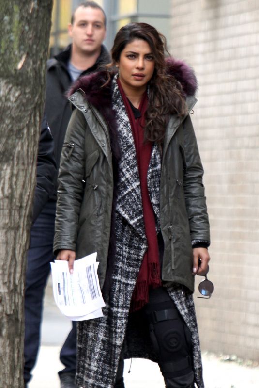 PRIYANKA CHOPRA Wears Ortophedic Knee Brace on the Set of Quantico 11/14/2017