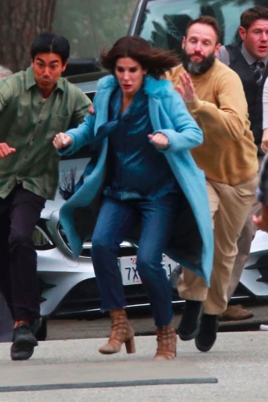 SANDRA BULLOCK on the Set of Bird Box in Los Angeles