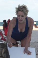 SHARON STONE in Swimsuit at a Beach in Miami 11/03/2017