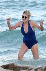 SHARON STONE in Swimsuit at a Beach in Miami 11/03/2017
