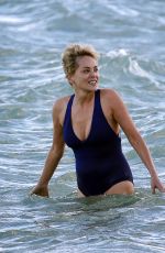 SHARON STONE in Swimsuit at a Beach in Miami 11/03/2017