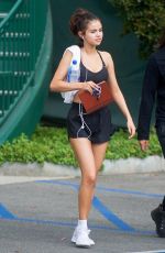 SELENA GOMEZ in Shorts and Sports Bra Arrives at a Gym in West Hollywood 11/01/2017