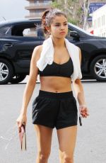 SELENA GOMEZ in Shorts and Sports Bra Arrives at a Gym in West Hollywood 11/01/2017