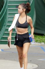 SELENA GOMEZ in Shorts and Sports Bra Arrives at a Gym in West Hollywood 11/01/2017