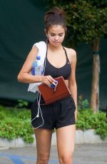 SELENA GOMEZ in Shorts and Sports Bra Arrives at a Gym in West Hollywood 11/01/2017