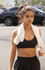 SELENA GOMEZ in Shorts and Sports Bra Arrives at a Gym in West Hollywood 11/01/2017