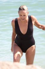 SHARON STONE in Swimsuit at a Beach in Miami 11/05/2017