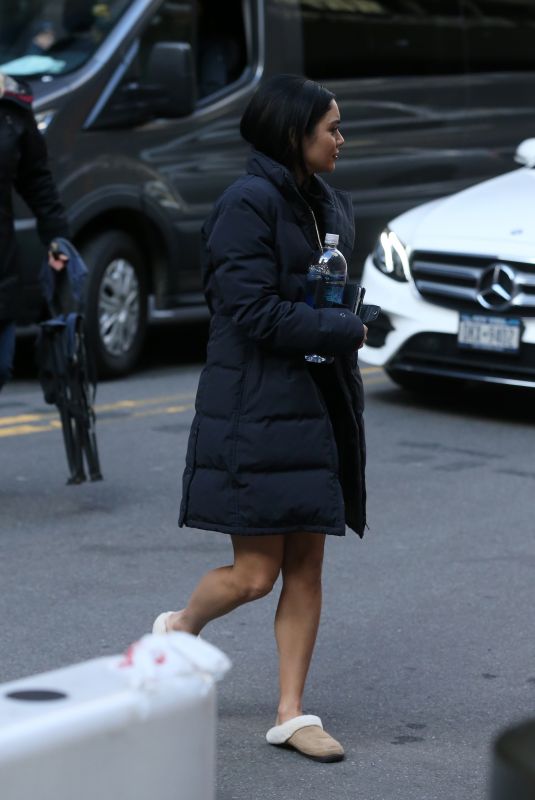 VANESSA HUDGENS Arrives on the Set of Second Act in New York 11/20/2017
