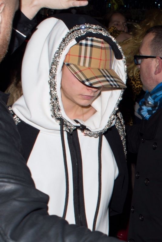 CARA DELEVINGNE Leaves Cara x Burberry Event at Glory Bar London 12/06/2017