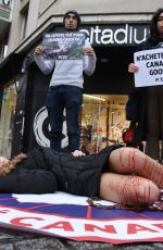 CASSANDRA FORET Protest Against Canada Goose Company in Paris 12/22/2017