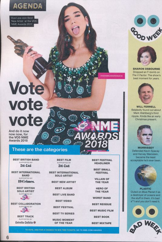 DUA LIPA in NME Magazine, November 2017