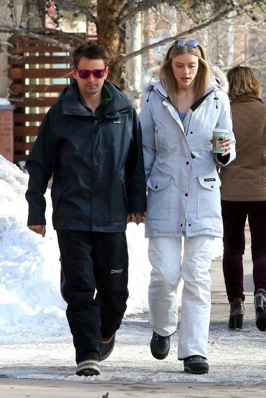 ELLE EVANS and Matthew Bellamy Out for Coffee in Aspen 12/27/2017