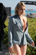 EMMA ROBERETS in Covered Bikini at a Beach in Miami 12/13/2017