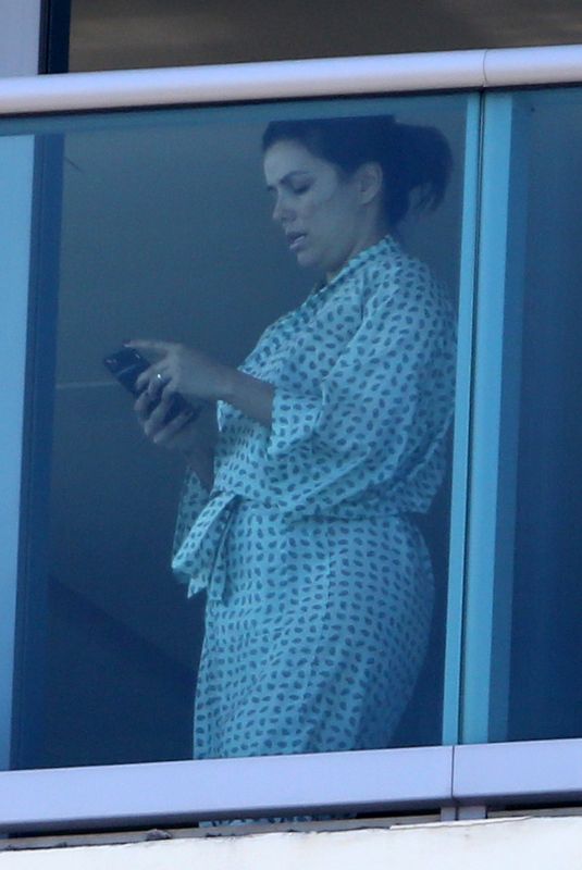 EVA LONGORIA on Balcony of Her Hotel in Miami 12/22/2017