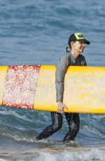 HELEN HUNT in Bikini Top Surfing in Hawaii 12/19/2017