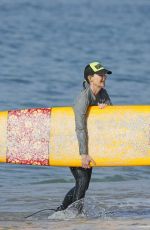 HELEN HUNT in Bikini Top Surfing in Hawaii 12/19/2017