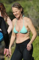 HELEN HUNT in Bikini Top Surfing in Hawaii 12/19/2017