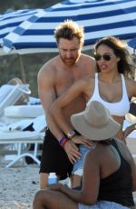 JESSICA LEDON and David Guetta at a Beach in Miami 12/25/2017