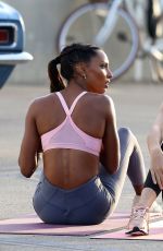 JOSEPHINE SKRIVER and JASMINE TOOKES on the Set of a Photoshoot at Venice Beach 12/08/2017