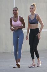 JOSEPHINE SKRIVER and JASMINE TOOKES on the Set of a Photoshoot at Venice Beach 12/08/2017