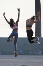 JOSEPHINE SKRIVER and JASMINE TOOKES on the Set of a Photoshoot at Venice Beach 12/08/2017