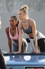 JOSEPHINE SKRIVER and JASMINE TOOKES on the Set of a Photoshoot at Venice Beach 12/08/2017