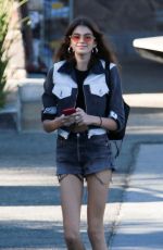 KAIA GERBER in Cropped Jeans Jacket and Denim Shorts Out in Malibu 12/19/2017