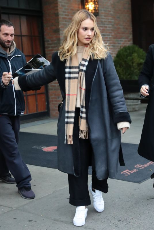 LILY JAMES Leaves Her Hotel in New York 12/05/2017
