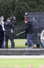 LILY JAMES with Broken Toe on the Set of Mamma Mia 2 in London 11/30/2017