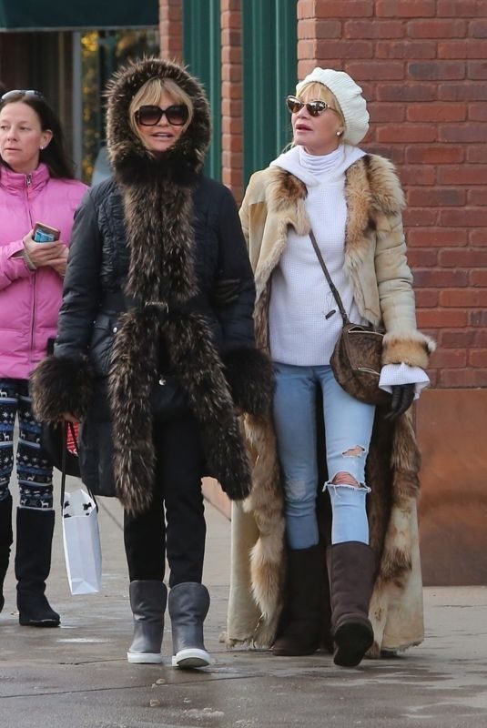 MELANIE GRIFFITH and GOLDIE HAWN Shopping at Cos Bar on Christmas Eve in Aspen 12/24/2017