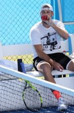 MICHALA BURNS Watches Jack Sock Training in Perth 12/29/2017