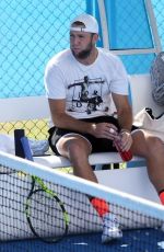 MICHALA BURNS Watches Jack Sock Training in Perth 12/29/2017