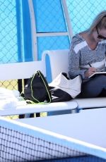 MICHALA BURNS Watches Jack Sock Training in Perth 12/29/2017