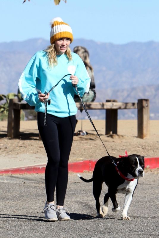 MILEY CYRUS Out with Her Dog in Los Angeles 12/18/2017
