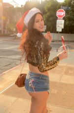 NATASHA BLASICK in a Santa Hat and Denim Shorts Out in Los Angeles 12/17/2017