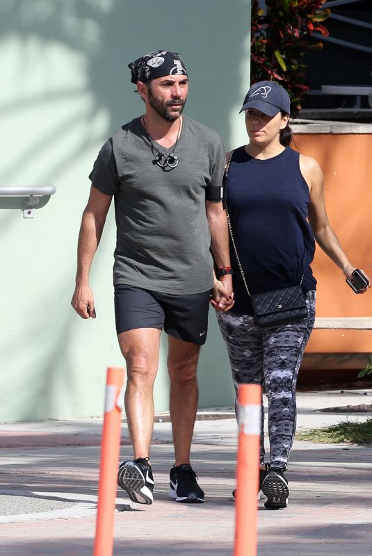 Pregnant EVA LONGORIA and Hose Baston Out in Miami 12/25/2017
