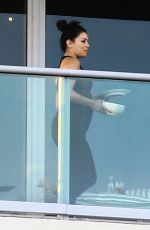 Pregnant EVA LONGORIA at Her Hotel Balcony in Miami 12/225/2017