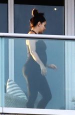 Pregnant EVA LONGORIA at Her Hotel Balcony in Miami 12/225/2017