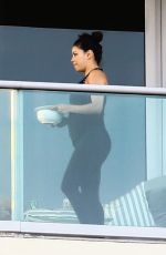 Pregnant EVA LONGORIA at Her Hotel Balcony in Miami 12/225/2017