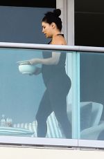 Pregnant EVA LONGORIA at Her Hotel Balcony in Miami 12/225/2017