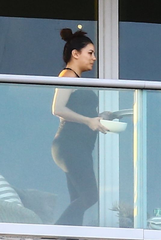 Pregnant EVA LONGORIA at Her Hotel Balcony in Miami 12/225/2017