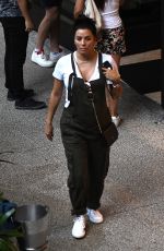 Pregnant EVA LONGORIA in Overalls Out and About in Miami 12/22/2017
